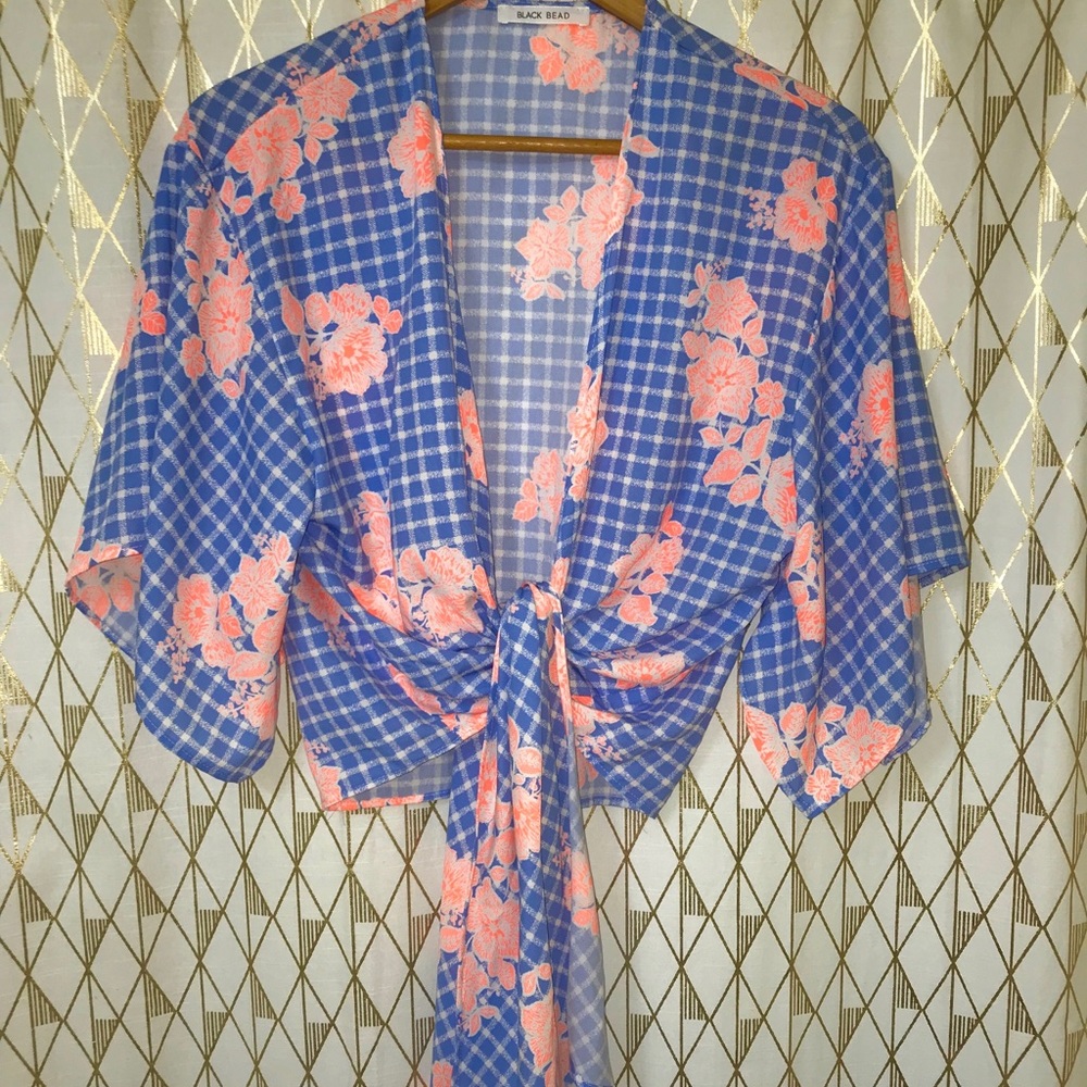 Self tie blouse, neon, wrap top.